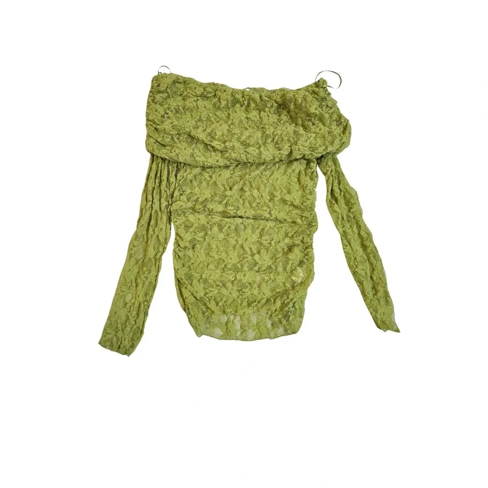 Zara Off The Shoulder Long Sleeve Lace Top Green Size M NWOT